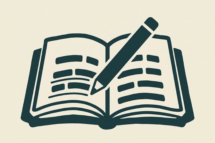 Ícone de livro com lápis anotando